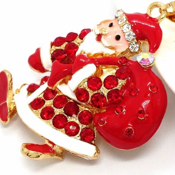 Red Enamel Santa Christmas Crystal Pendant Necklace NWOT - Picture 4 of 4